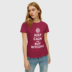 Футболка хлопковая женская Keep Calm & Buy Bitcoin, цвет: маджента — фото 2