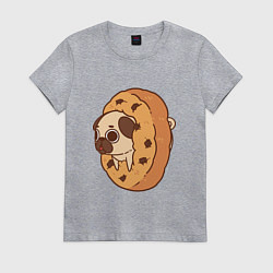 Футболка хлопковая женская Мопс-печенька, цвет: меланж