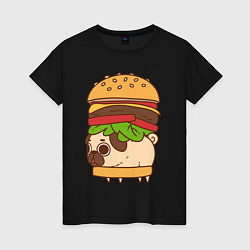 Женская футболка Мопс-бургер