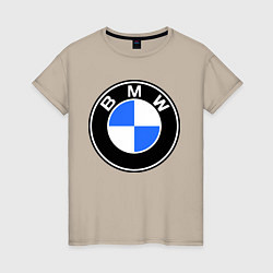 Футболка хлопковая женская Logo BMW, цвет: миндальный