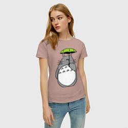 Футболка хлопковая женская Totoro с зонтом, цвет: пыльно-розовый — фото 2