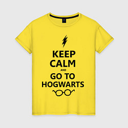 Футболка хлопковая женская Keep Calm & Go To Hogwarts, цвет: желтый