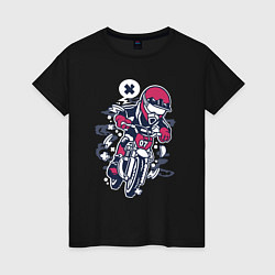 Футболка хлопковая женская Уличный мотоциклист, цвет: черный