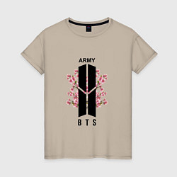 Футболка хлопковая женская BTS: Army Sakura, цвет: миндальный