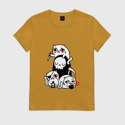 Футболка хлопковая женская CAT GOT YOUR SOUL, цвет: горчичный