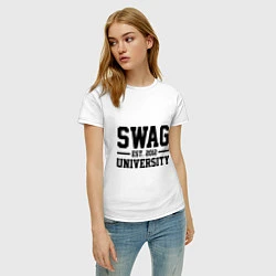 Футболка хлопковая женская Swag University, цвет: белый — фото 2