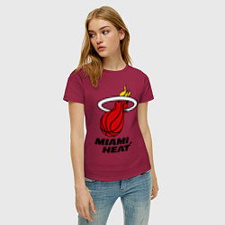 Футболка хлопковая женская Miami Heat-logo, цвет: маджента — фото 2