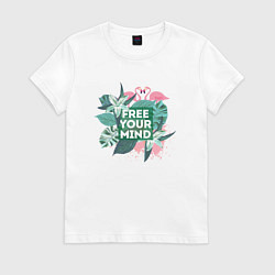 Футболка хлопковая женская Flamingo: Free your mind, цвет: белый