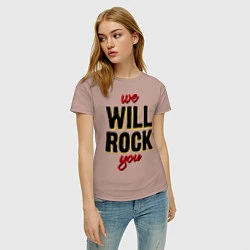 Футболка хлопковая женская We will rock you!, цвет: пыльно-розовый — фото 2