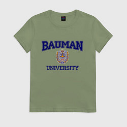 Футболка хлопковая женская BAUMAN University, цвет: авокадо
