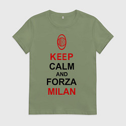 Футболка хлопковая женская Keep Calm & Forza Milan, цвет: авокадо