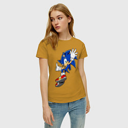 Футболка хлопковая женская Sonic, цвет: горчичный — фото 2