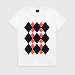 Футболка хлопковая женская Ромбический узор, цвет: белый