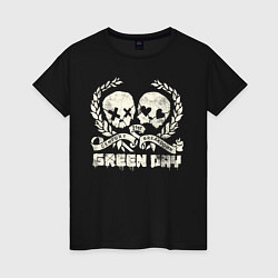 Футболка хлопковая женская Green Day: Skulls Love, цвет: черный