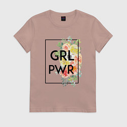 Футболка хлопковая женская GRL PWR, цвет: пыльно-розовый