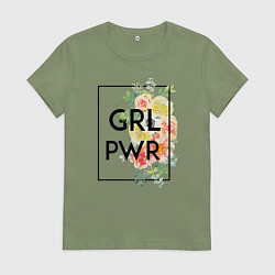 Футболка хлопковая женская GRL PWR, цвет: авокадо