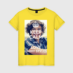 Футболка хлопковая женская Keep Calm & Love Harry Styles, цвет: желтый