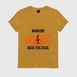 Футболка хлопковая женская AC/DC: High Voltage, цвет: горчичный