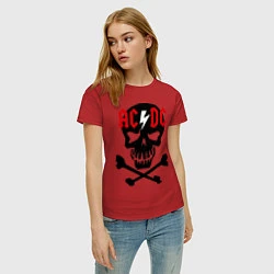 Футболка хлопковая женская AC/DC Skull, цвет: красный — фото 2
