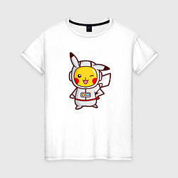 Футболка хлопковая женская Pikachu Astronaut, цвет: белый