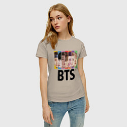 Футболка хлопковая женская BTS: Boys Faces, цвет: миндальный — фото 2