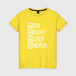 Футболка хлопковая женская Eat, Sleep, Apex, Repeat, цвет: желтый