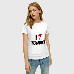 Футболка хлопковая женская I love Zombies (Я люблю зомби), цвет: белый — фото 2