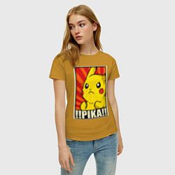 Футболка хлопковая женская Pikachu: Pika Pika, цвет: горчичный — фото 2