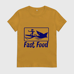 Футболка хлопковая женская Shark fast food, цвет: горчичный