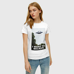Футболка хлопковая женская I WANT TO BELIEVE, цвет: белый — фото 2