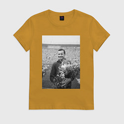 Футболка хлопковая женская Великий Лев Яшин, цвет: горчичный
