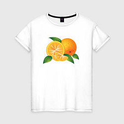 Футболка хлопковая женская Апельсины, цвет: белый