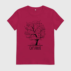 Футболка хлопковая женская Кошачий дом, цвет: маджента