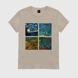 Футболка хлопковая женская Ван Гог картины, цвет: миндальный