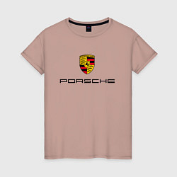 Футболка хлопковая женская PORSCHE, цвет: пыльно-розовый