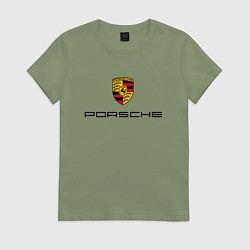Футболка хлопковая женская PORSCHE, цвет: авокадо