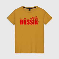 Футболка хлопковая женская Russia, цвет: горчичный
