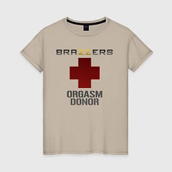 Футболка хлопковая женская Brazzers orgasm donor, цвет: миндальный