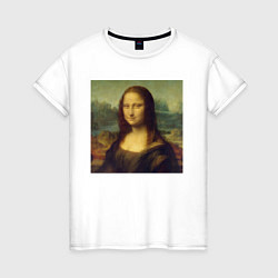 Футболка хлопковая женская Mona Lisa pixels, цвет: белый