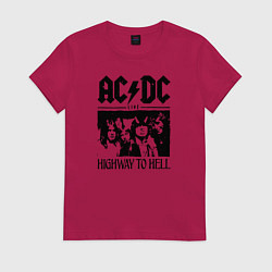 Футболка хлопковая женская ACDC highway to hell, цвет: маджента