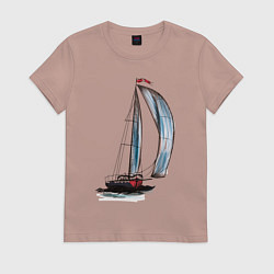 Футболка хлопковая женская Парусник, цвет: пыльно-розовый