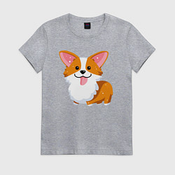 Футболка хлопковая женская Милый корги, цвет: меланж