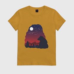 Футболка хлопковая женская Медведь, цвет: горчичный
