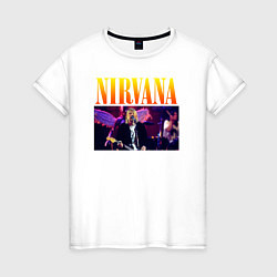 Футболка хлопковая женская NIRVANA Курт Кобейн, цвет: белый