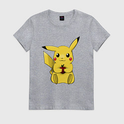 Футболка хлопковая женская Пикачу, цвет: меланж