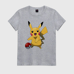 Футболка хлопковая женская Пикачу, цвет: меланж