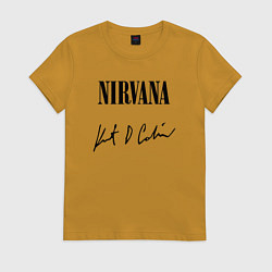 Футболка хлопковая женская NIRVANA АВТОГРАФ КУРТА КОБЕЙНА, цвет: горчичный