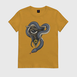 Футболка хлопковая женская Иллюминаты, цвет: горчичный