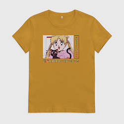 Футболка хлопковая женская Sailor Moon Usagi Tsukino Luna, цвет: горчичный