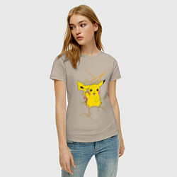 Футболка хлопковая женская Pikachu, цвет: миндальный — фото 2